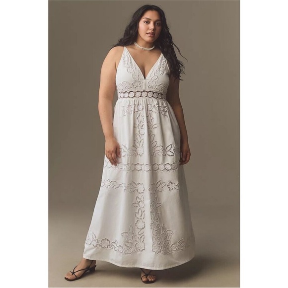 Anthropologie Vineet Bahl Sleeveless V-Neck Floral Cutwork Midi Dress - Picture 5 of 12